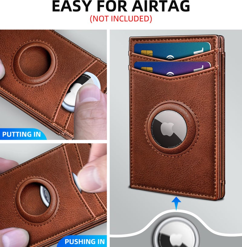 miyozi Airtag Wallet for Men- with Money Clip Gift Boxed, Magnetic Closure Slim Genuine Leather Front Pocket Wallet, 4.1"x 2.8", RFID Blocking - Image 5