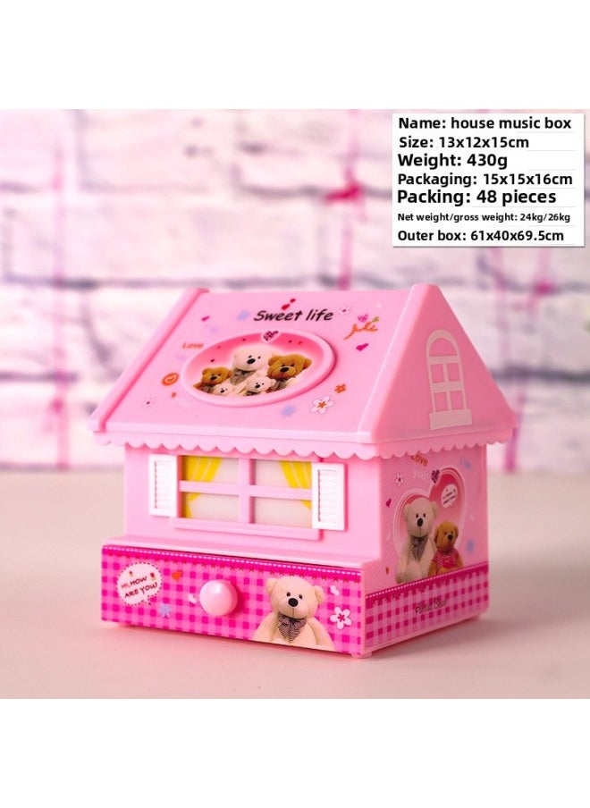 Cartoon Bear House Storage Box Music Box Decoration Children's Toy Jewelry Box Music Box Home Decoration Gift-Color:House Music Box-pink  - Image 1