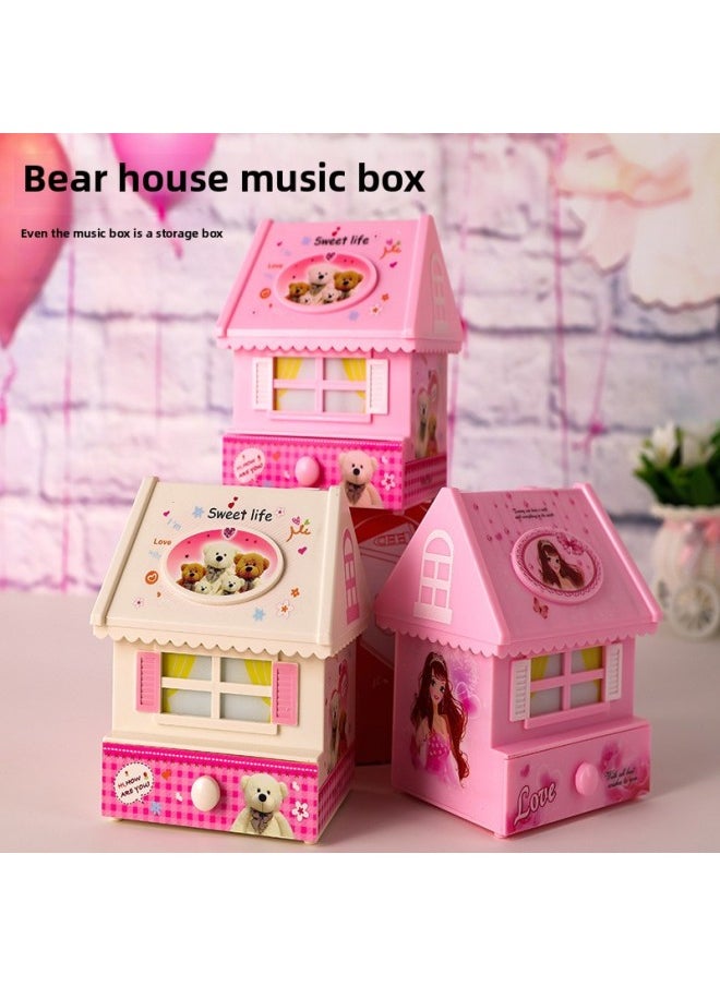 Cartoon Bear House Storage Box Music Box Decoration Children's Toy Jewelry Box Music Box Home Decoration Gift-Color:House Music Box-pink  - Image 2