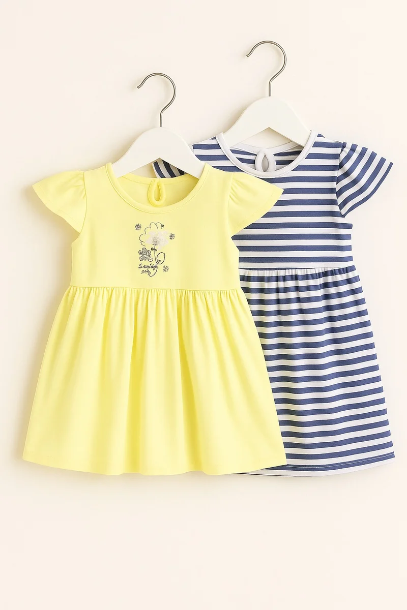 victor and jane Girls Summer Dress - Pack of 2 - Ruffled Sleeve Dress- MultiPack