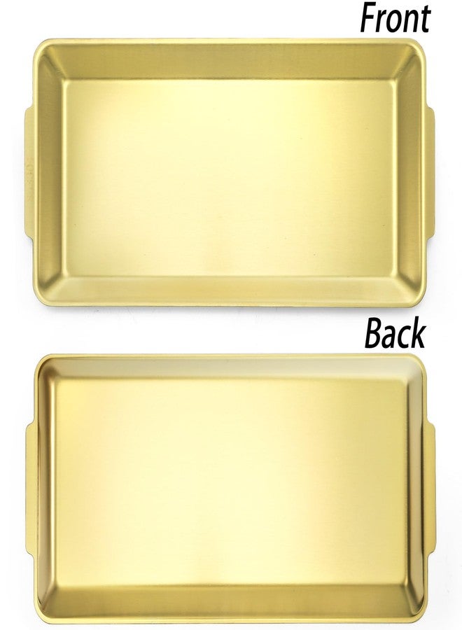 ZENFUN 3 Pack 304 Stainless Steel Serving Platters, 12.6" Rectangle Metal Dinner Plates with Handles, Decorative Organizer Trays for BBQ, Dining, Party, Buffet, Appetizer Serving(Gold) - Image 4