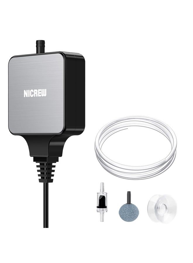 NICREW Nano Silent Aquarium Air Pump Black, Aquarium Aerator with Accessories for Up to 10 Gallon Fish Tank, Super Quiet, 0.3 L/min, 1.5 Watts - Image 1