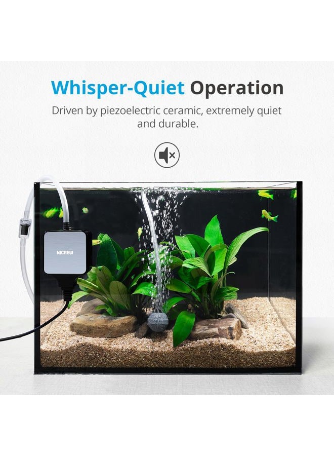 NICREW Nano Silent Aquarium Air Pump Black, Aquarium Aerator with Accessories for Up to 10 Gallon Fish Tank, Super Quiet, 0.3 L/min, 1.5 Watts - Image 2