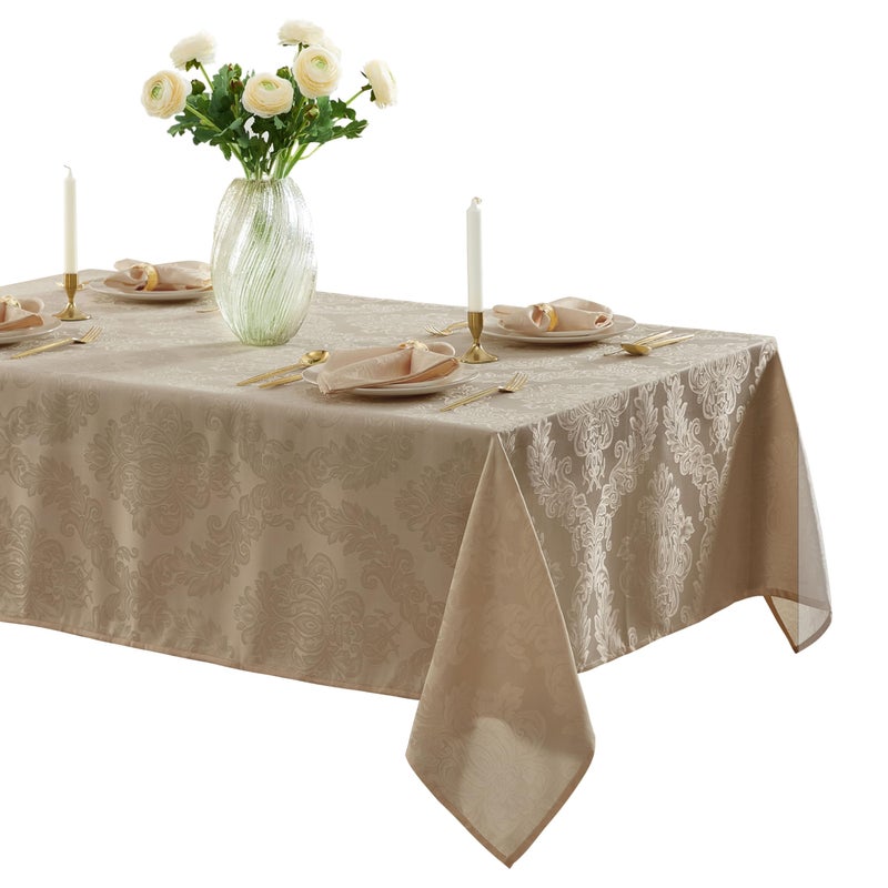 Newbridge Barcelona Luxury Damask Fabric Tablecloth 60 Wide x 120 Rectangle Golden Beige 100 Polyester No Iron Soil Resistant Dining Room Party and Banquet Table Cover