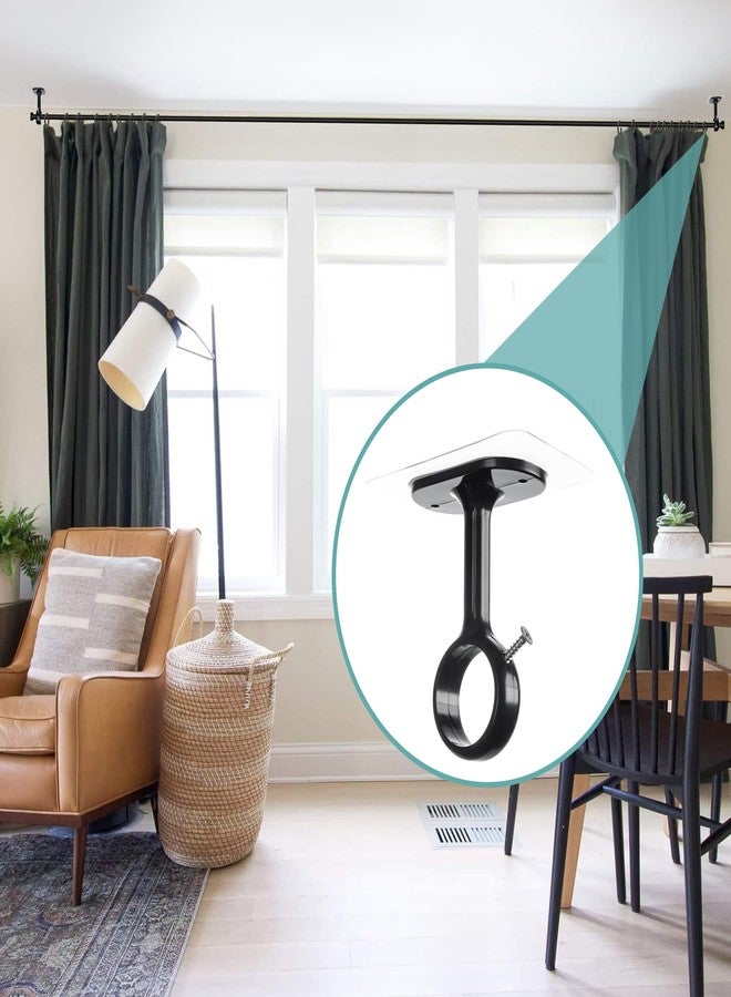Antimbee 6-Pack No Drill Ceiling Curtain Rod Brackets Holder, Adhesive No Screw No Damage Rods Hooks Holder, No Drilling Stick Heavy Duty Black Curtain Hangers for Living Room, Bathroom, Kitchen - Image 2