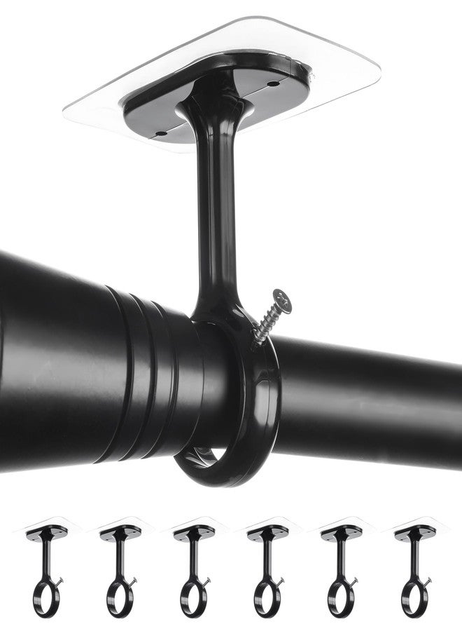 Antimbee 6-Pack No Drill Ceiling Curtain Rod Brackets Holder, Adhesive No Screw No Damage Rods Hooks Holder, No Drilling Stick Heavy Duty Black Curtain Hangers for Living Room, Bathroom, Kitchen - Image 1