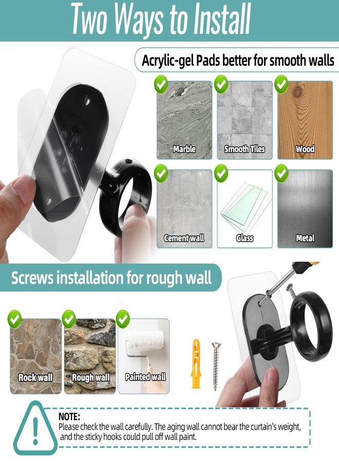 Antimbee 6-Pack No Drill Ceiling Curtain Rod Brackets Holder, Adhesive No Screw No Damage Rods Hooks Holder, No Drilling Stick Heavy Duty Black Curtain Hangers for Living Room, Bathroom, Kitchen - Image 3