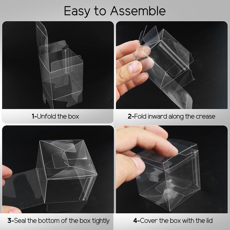 Quadafy 50 Pack Clear Candy Boxes, 2x2x2 Inches Favor Boxes, Transparent Plastic Gift Box With Ribbon, Clear Favor Boxes for Treats, Party Favors - Image 3