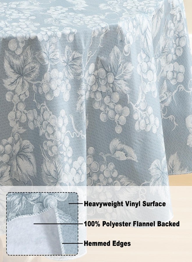 Lintex Home Bargains Plus 70 Inch Round Vinyl Tablecloth with Flannel Backing, Traditional Grapevine Print, Waterproof Indoor Outdoor Dining Room, Party and Banquet Table Cover, Blue - Image 4