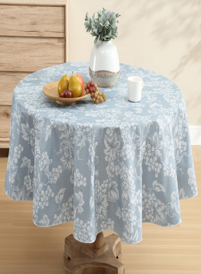 Lintex Home Bargains Plus 70 Inch Round Vinyl Tablecloth with Flannel Backing, Traditional Grapevine Print, Waterproof Indoor Outdoor Dining Room, Party and Banquet Table Cover, Blue - Image 1