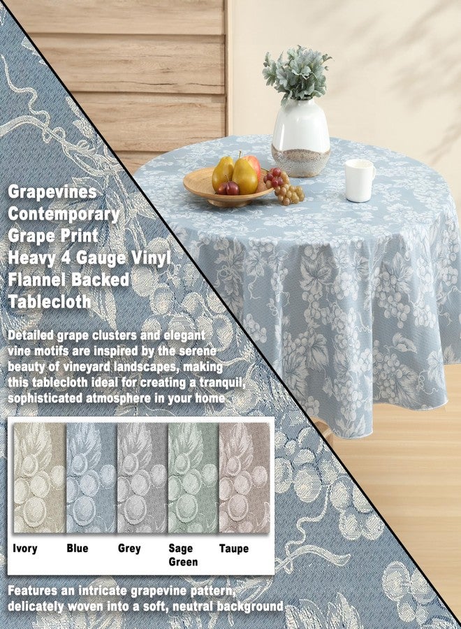Lintex Home Bargains Plus 70 Inch Round Vinyl Tablecloth with Flannel Backing, Traditional Grapevine Print, Waterproof Indoor Outdoor Dining Room, Party and Banquet Table Cover, Blue - Image 2