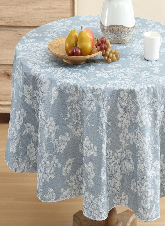 Lintex Home Bargains Plus 70 Inch Round Vinyl Tablecloth with Flannel Backing, Traditional Grapevine Print, Waterproof Indoor Outdoor Dining Room, Party and Banquet Table Cover, Blue - Image 5