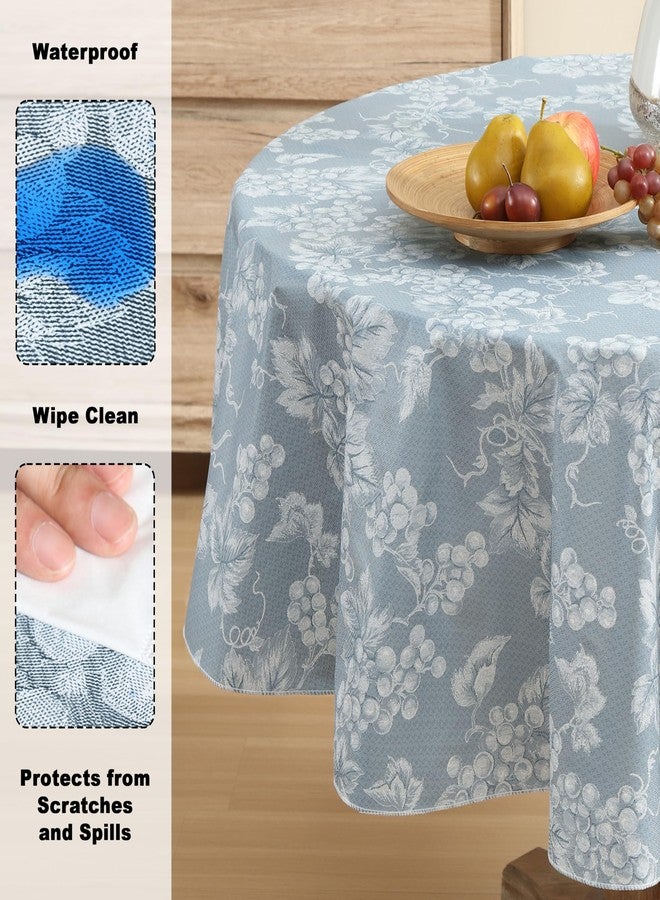 Lintex Home Bargains Plus 70 Inch Round Vinyl Tablecloth with Flannel Backing, Traditional Grapevine Print, Waterproof Indoor Outdoor Dining Room, Party and Banquet Table Cover, Blue - Image 3