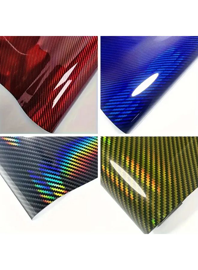 1pc Red Self Adhesive Holographic Carbon Fiber Vinyl Wrap 3.94inch By 59.84inch DIY Decal Sticker Film For Car Motorcycle Laptop - Image 4