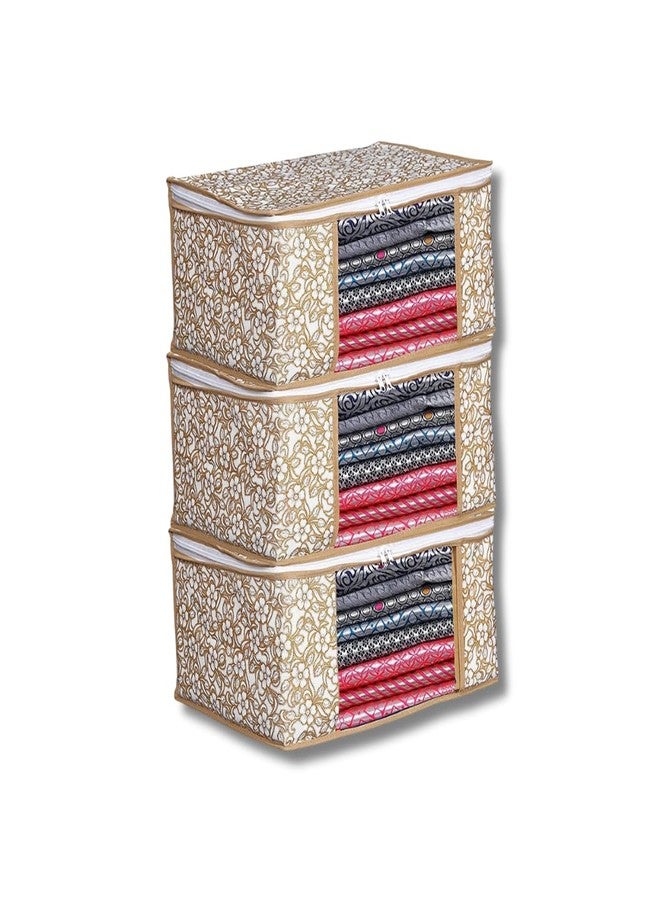 BB BACKBENCHERS Saree Organizer For Wardrobe - Foldable Saree Covers With Zip, Multipurpose Storage Bag For Suit, Lehanga, Dress Packing With Transparent Window, Pack of 3 - Image 1