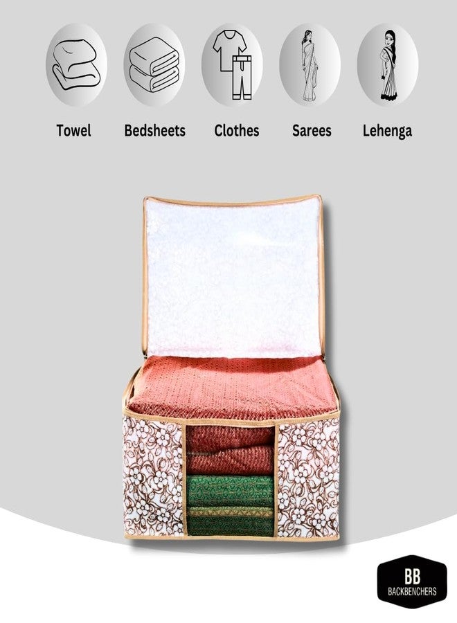 BB BACKBENCHERS Saree Organizer For Wardrobe - Foldable Saree Covers With Zip, Multipurpose Storage Bag For Suit, Lehanga, Dress Packing With Transparent Window, Pack of 3 - Image 4