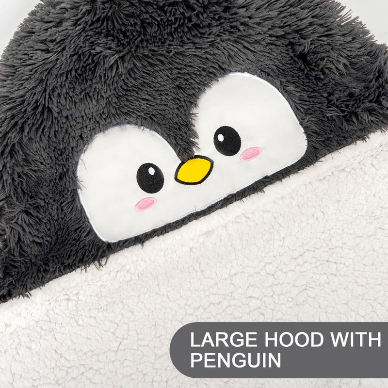 Happy Fuel Penguin Wearable Hooded Blanket for Adults â€“ Fuzzy Super Soft Warm Cozy Plush Flannel Fleece & Sherpa Hoodie Throw Cloak Wrap - Penguin Gifts for Women Adults Girls and Kids - Image 2