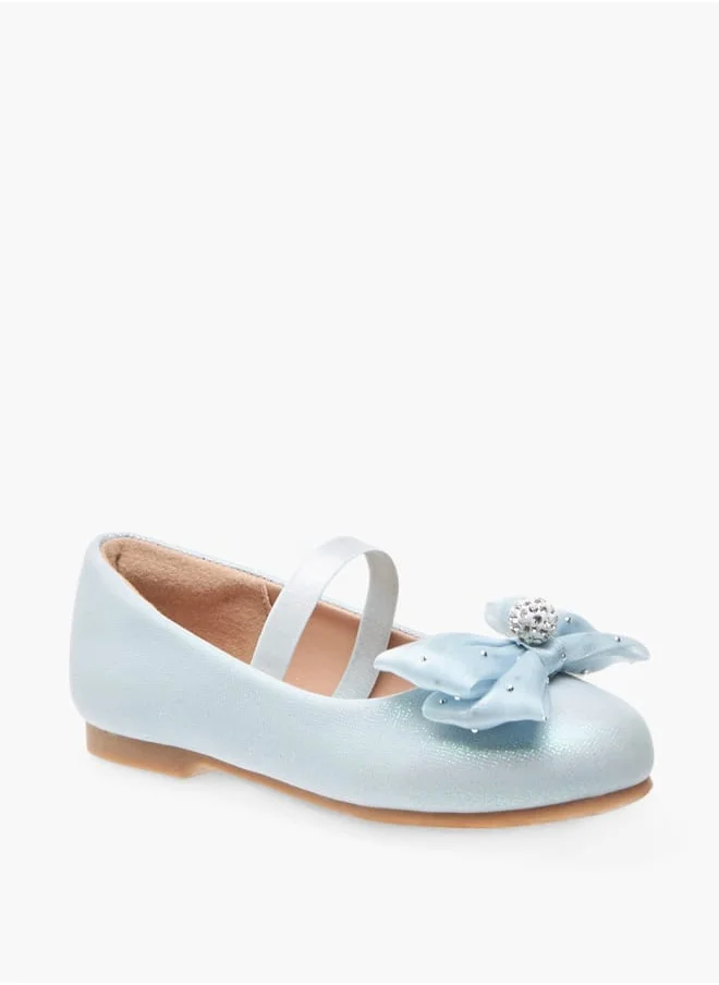 جونيورز Girls Embellished Bow Accent Ballerina Shoes With Elasticated Strap