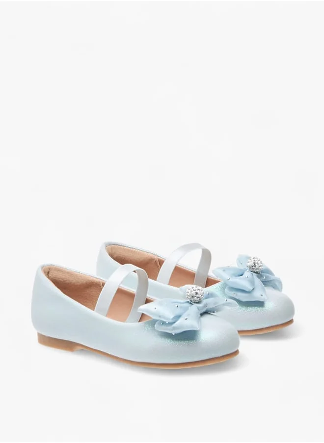 جونيورز Girls Embellished Bow Accent Ballerina Shoes With Elasticated Strap