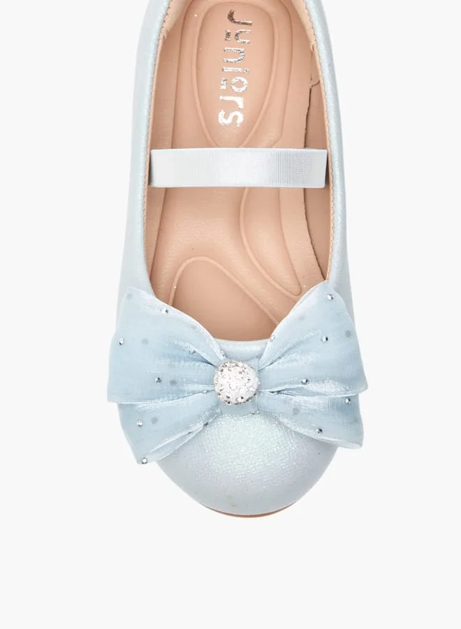 JUNIORS Girls Embellished Bow Accent Ballerina Shoes With Elasticated Strap
