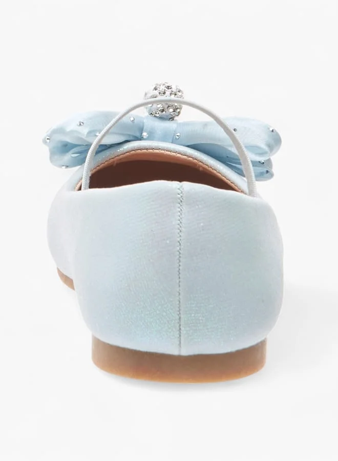 JUNIORS Girls Embellished Bow Accent Ballerina Shoes With Elasticated Strap