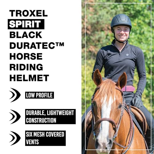 Troxel خوذة ركوب الخيل Troxel Spirit بتغطية كاملة، تصميم قابل للتعديل منخفض الارتفاع، معدات ركوب الخيل الآمنة، كبيرة (7-3/8 - 7-3/4)، سوداء Duratec - Image 2