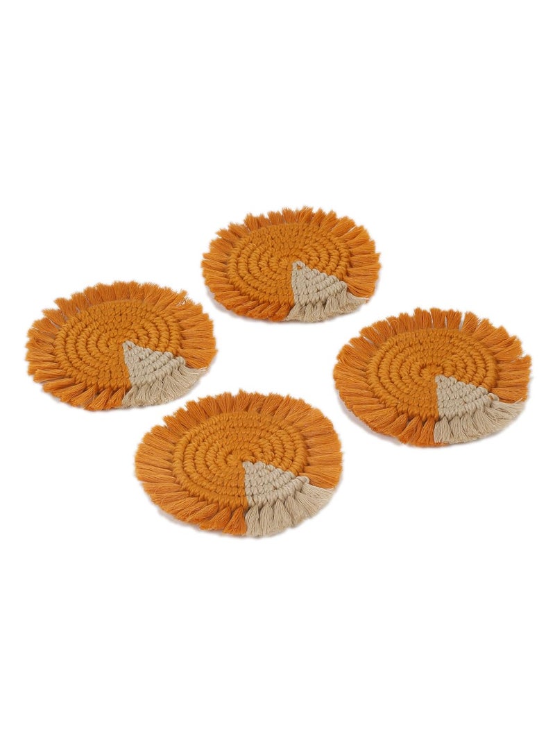 My Creative Hut Macrame Set of 4 Round Coasters Bohemian Style, Handmade, More Absorbent, Traditional, Diwali Gifting, Multipurpose, Big Size (Mustard Beige, Set of 4) - Image 5