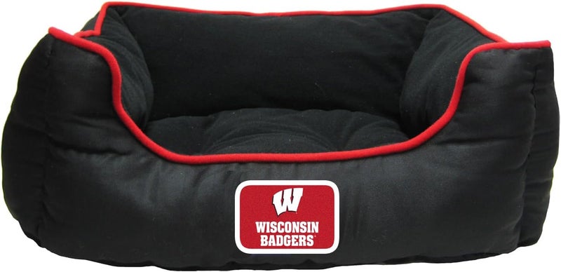 NCAA Wisconsin Badgers Dog Cuddle Bed. Comfortable Pet Bed with Emroidered Team Name & Logo
