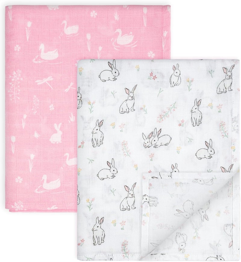 Muslin Swaddle Blankets 2-Pack - Soft, Breathable Receiving Blankets for Newborns (35" x 40") - Image 1