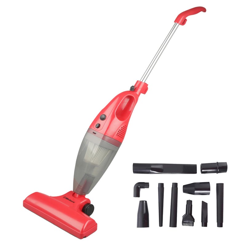 Belaco مكنسة كهربائية عمودية سلكية بيلكو 700 واط حمراء، مكنسة يدوية بدون كيس، ملحق شق عالي الكفاءة، فلتر هيبا