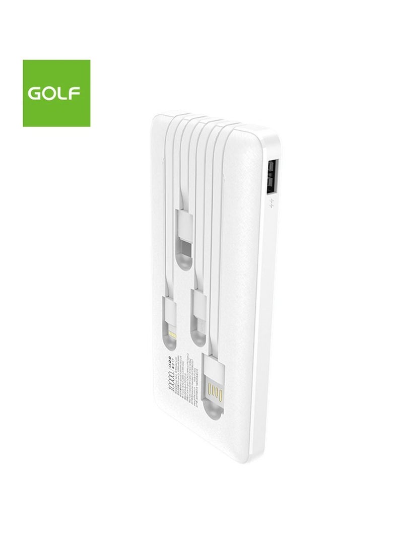 GOLF SPACE Golf L106 10000 Mah Power bank With Built In Cables – white  - Image 2