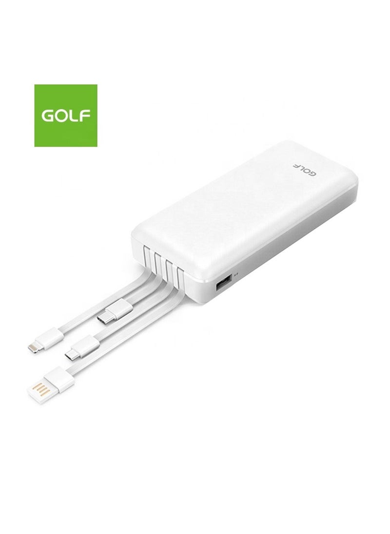 GOLF SPACE Golf L106 10000 Mah Power bank With Built In Cables – white  - Image 1