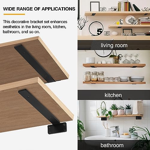 HITOMEN Heavy Duty Floating Shelf Brackets, 10-Inch (1/5'' Thick) Hidden Shelves Hardware, Iron L Brackets, Rustic Industrial Black Metal Wall Shelving Supports, 8 Pack - Image 5