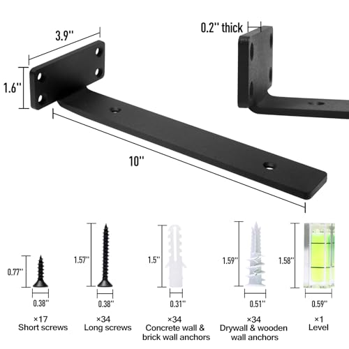 HITOMEN Heavy Duty Floating Shelf Brackets, 10-Inch (1/5'' Thick) Hidden Shelves Hardware, Iron L Brackets, Rustic Industrial Black Metal Wall Shelving Supports, 8 Pack - Image 3