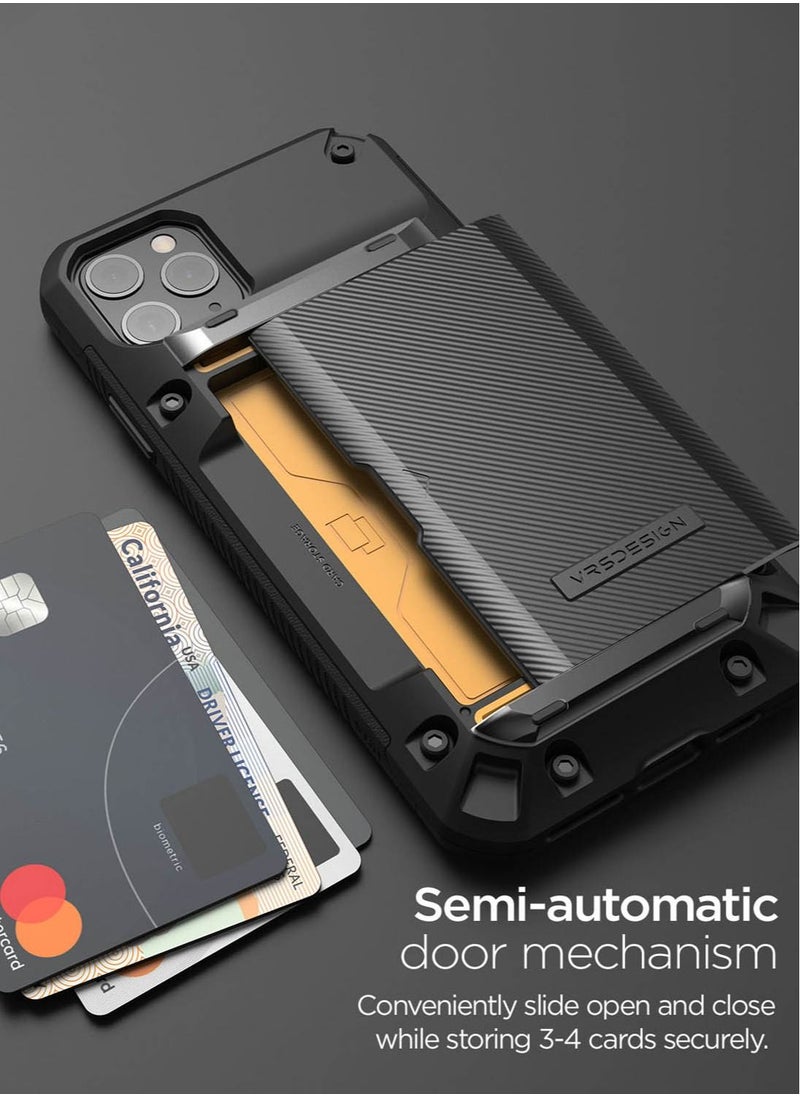 VRS Design Damda Glide Pro Case Cover Wallet with Semi Automatic Slider Card Holder Slot for iPhone 11 Pro MAX - Black Groove  - Image 2