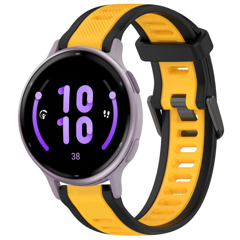إيروريكس سوار ساعة Garmin Active 5 من السيليكون المزخرف بلونين مقاس 20 مم (أصفر + أسود) - Image 1