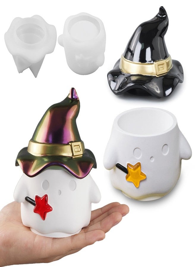 Wehous Halloween Resin Jar Molds with Lids, Unique Ghost Witch Shape Box Silicone Molds, Cute Candle Holder Storage Container Mold for Resin Concrete, Halloween Ornament Candy Holder Art Craft Mould - Image 1