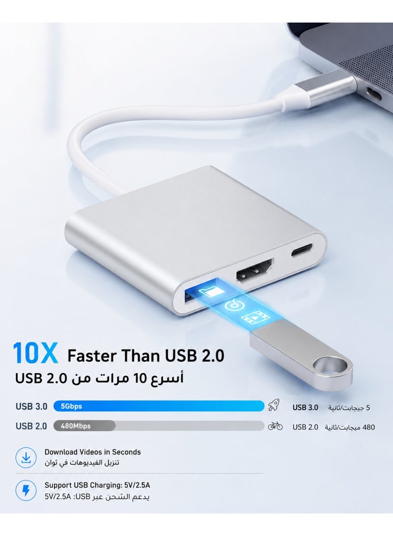 SIGood 4K USB-C to HDMI Adapter with USB 3.0 Port and 100W PD Charging, Type-C to HDTV Converter for MacBook iPad Pro Surface Dell HP, Silver, Compatible for Office Home and Travel Use - Image 5