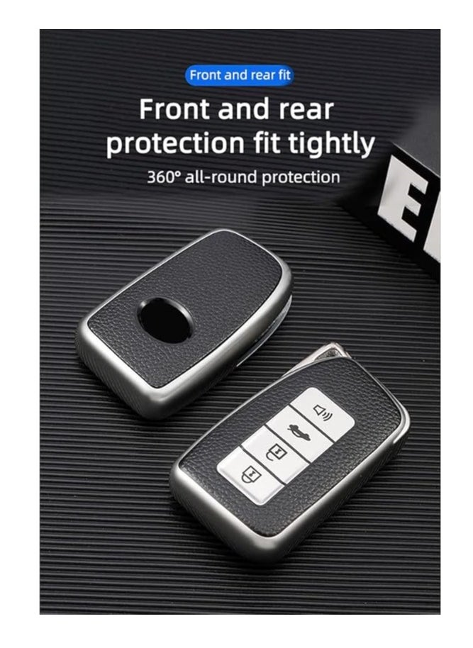 OUYoo OUYoo For Lexus Key Fob Cover with,Metal fidget spinner key chain, UAE flag key chain, Upgraded TPU Surface Grain Case for GS ES IS IS-F RC RC-F NX LC LS LX570 RX350/450h (4 buttons) (Silver)  - Image 5