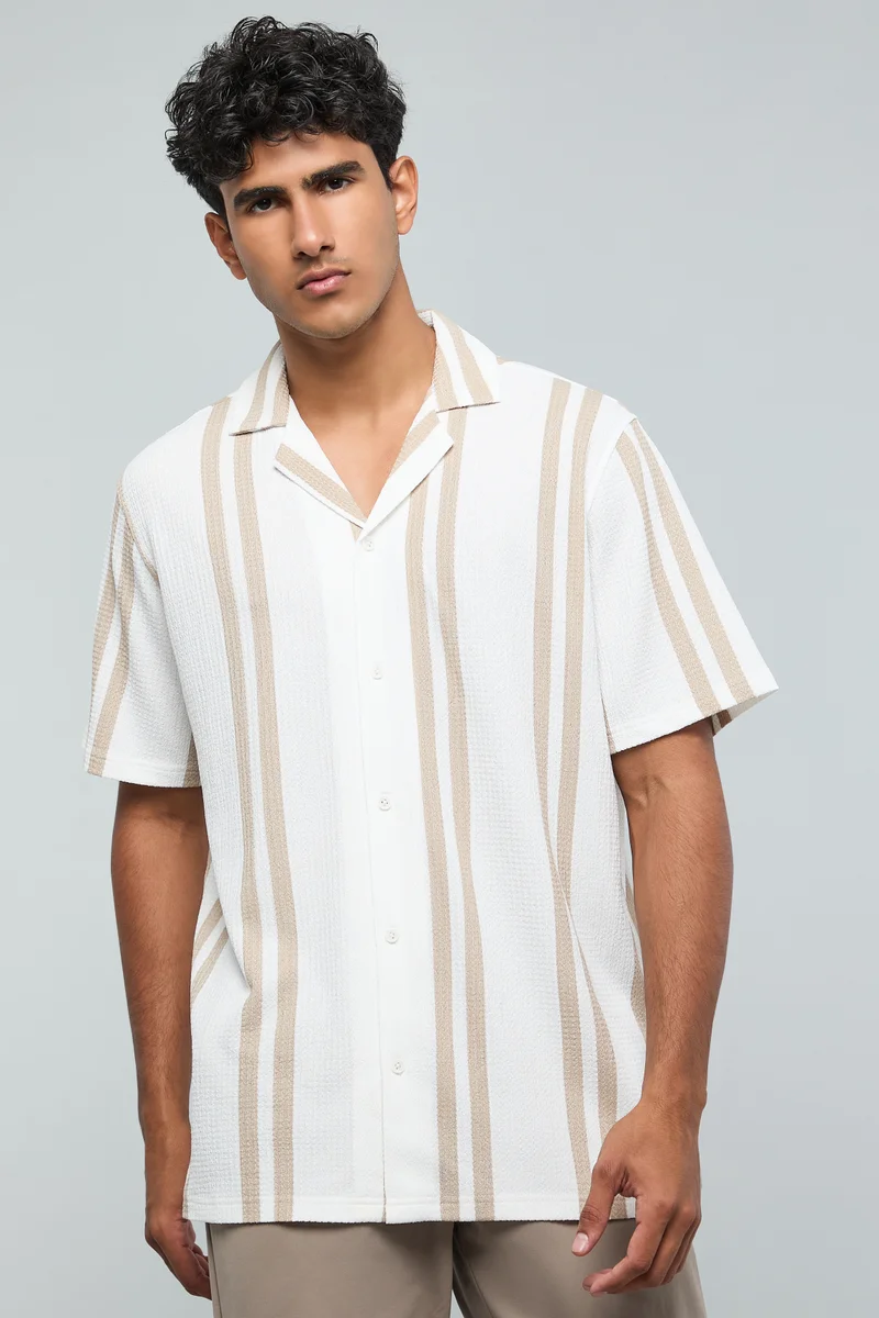 R&b Striped Shirt with Reverse Collar and Short Sleeves