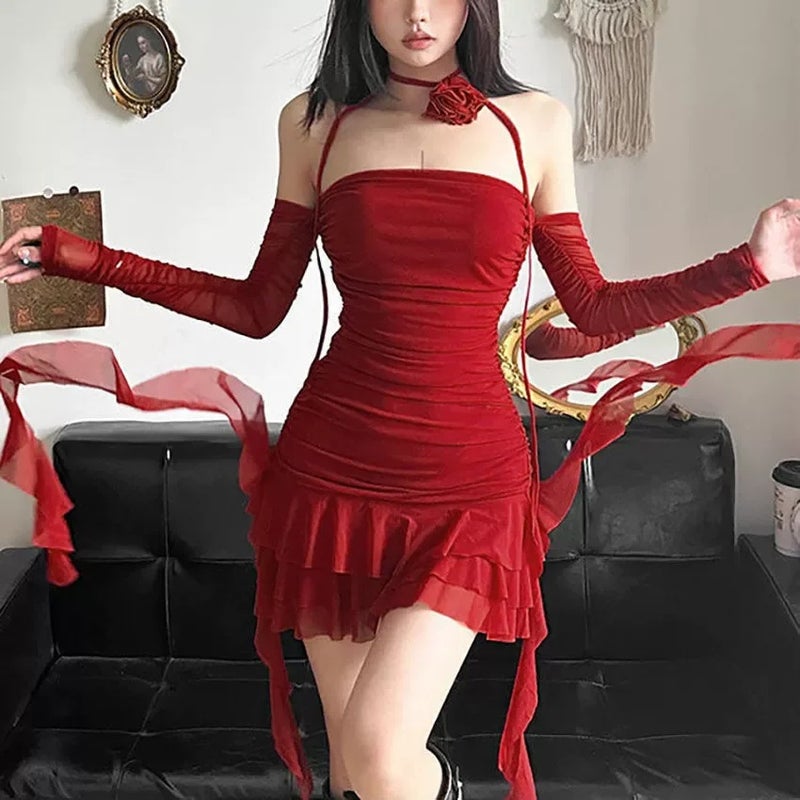 Women's Solid Color Lace Suspender Dress - Image 3