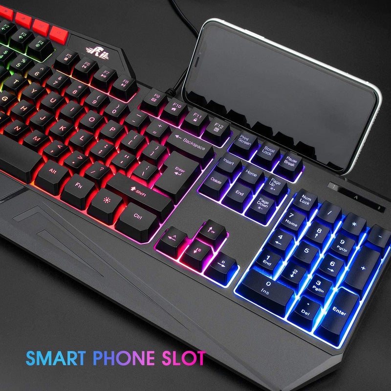 Rii RK202 RGB Gaming Keyboard Multiple Color Rainbow LED Backlit USB Wired Gaming Keyboard with Wrist Rest for Windows & Mac PC Gamers (Black) - Image 5