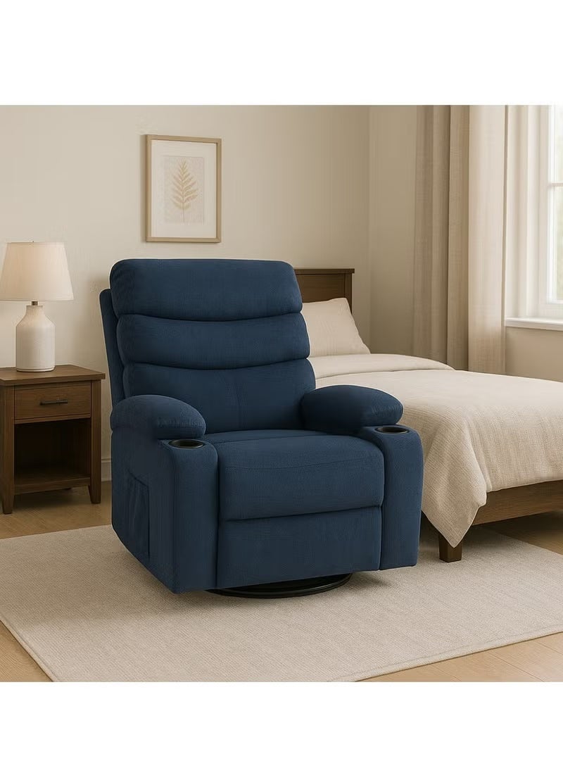 عربست كرسي استرخاء دوار كلاسيكي مبطن بالمخمل (أزرق داكن) - Image 3