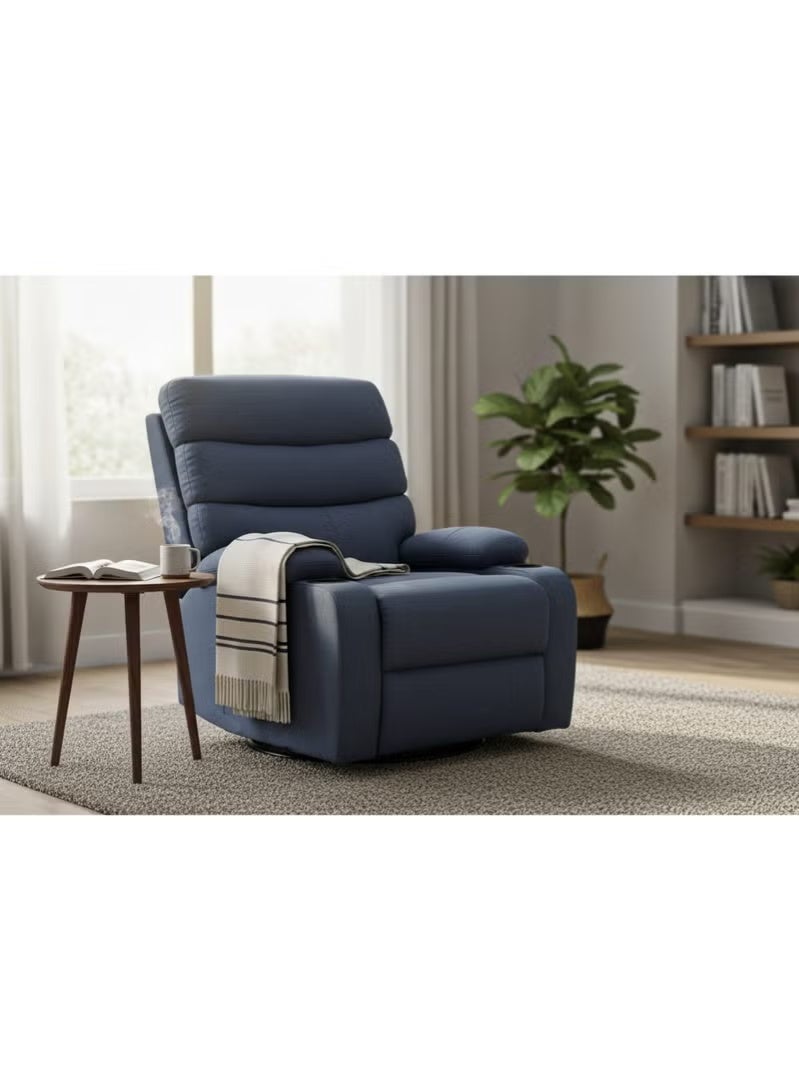 عربست كرسي استرخاء دوار كلاسيكي مبطن بالمخمل (أزرق داكن) - Image 1