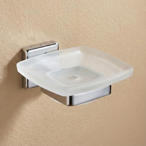 ORCE BATH ARTICLE Premium 304 Stainless Steel Wall Mounted Soap Dish Holder with Frosted Glass Tray – Rustproof Chrome Finish Soap Stand for Bathroom, Shower & Kitchen Basin (Silver) - Image 3
