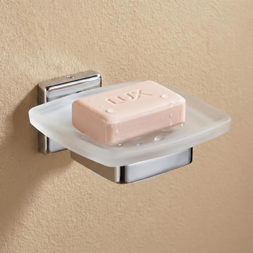 ORCE BATH ARTICLE Premium 304 Stainless Steel Wall Mounted Soap Dish Holder with Frosted Glass Tray – Rustproof Chrome Finish Soap Stand for Bathroom, Shower & Kitchen Basin (Silver) - Image 1