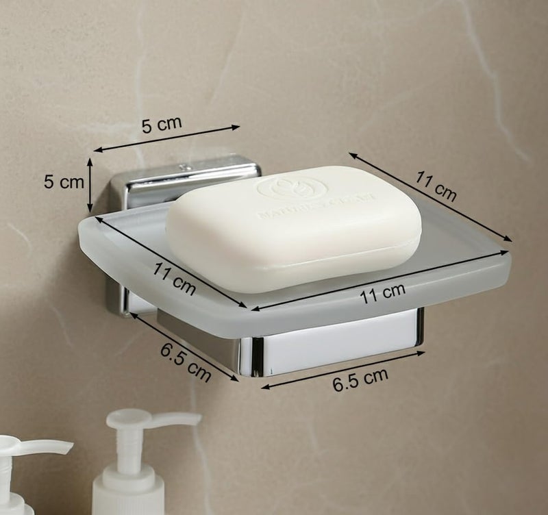 ORCE BATH ARTICLE Premium 304 Stainless Steel Wall Mounted Soap Dish Holder with Frosted Glass Tray – Rustproof Chrome Finish Soap Stand for Bathroom, Shower & Kitchen Basin (Silver) - Image 5