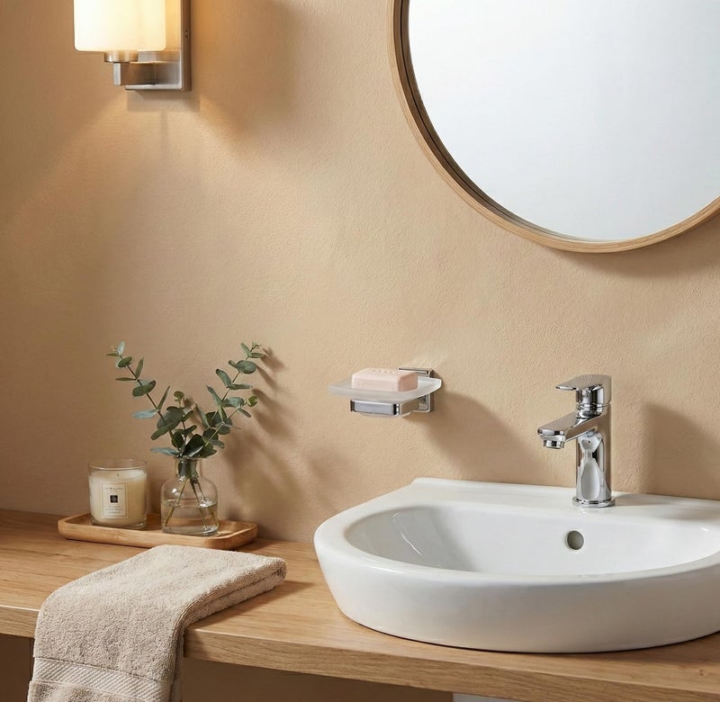 ORCE BATH ARTICLE Premium 304 Stainless Steel Wall Mounted Soap Dish Holder with Frosted Glass Tray – Rustproof Chrome Finish Soap Stand for Bathroom, Shower & Kitchen Basin (Silver) - Image 4