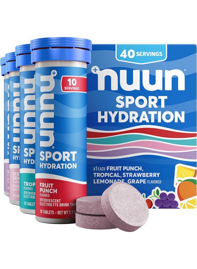 Nuun Sport Electrolyte Tablets with Magnesium, Calcium, Potassium, Chloride & Sodium, Gluten Free & Vegan, Mixed Flavors, 4 Pack (40 Servings Total) - Image 1