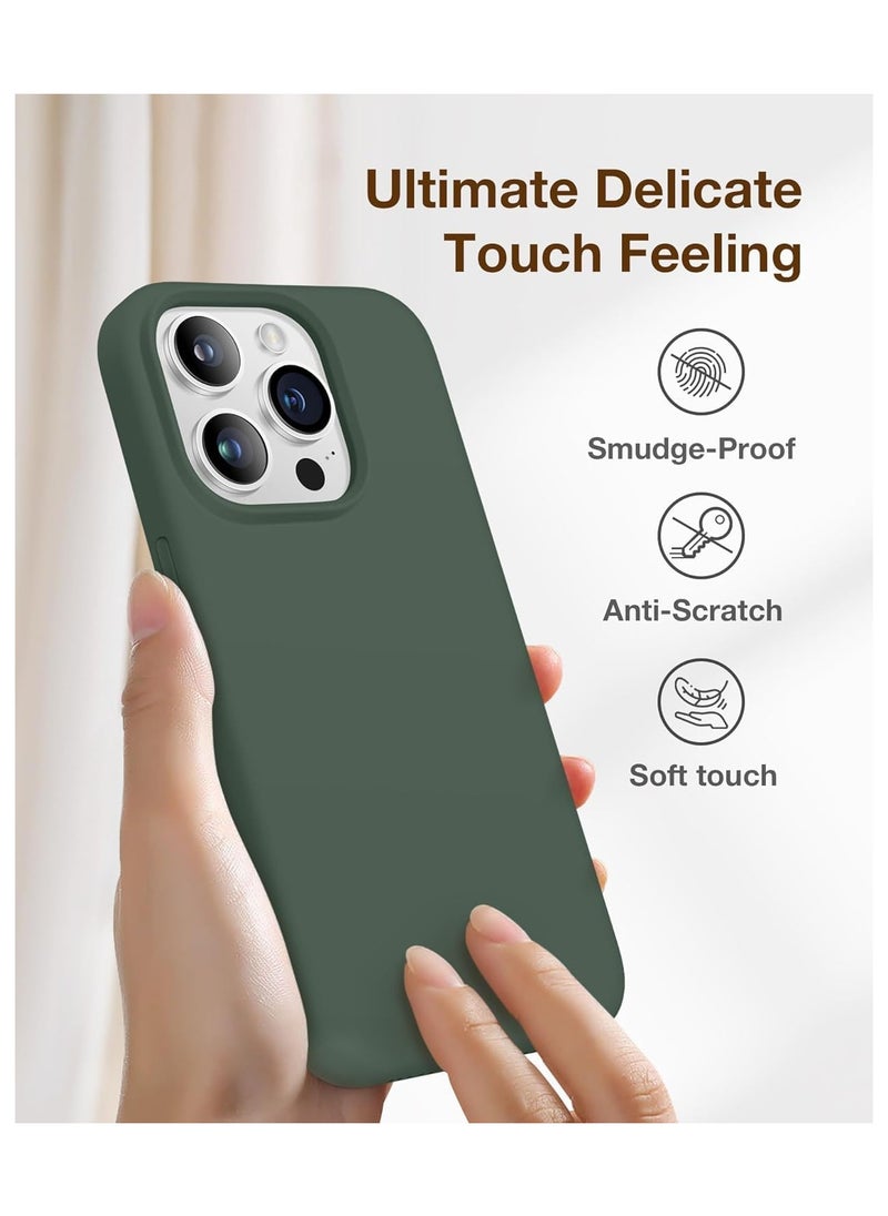 Generic Case Compatible with iPhone 15 Pro, with 3X Screen Protector + 3X Camera Lens Protector, Liquid Silicone Shockproof Anti-Scratch Protective Microfiber Lining Phone Case (Dark Green)  - Image 4
